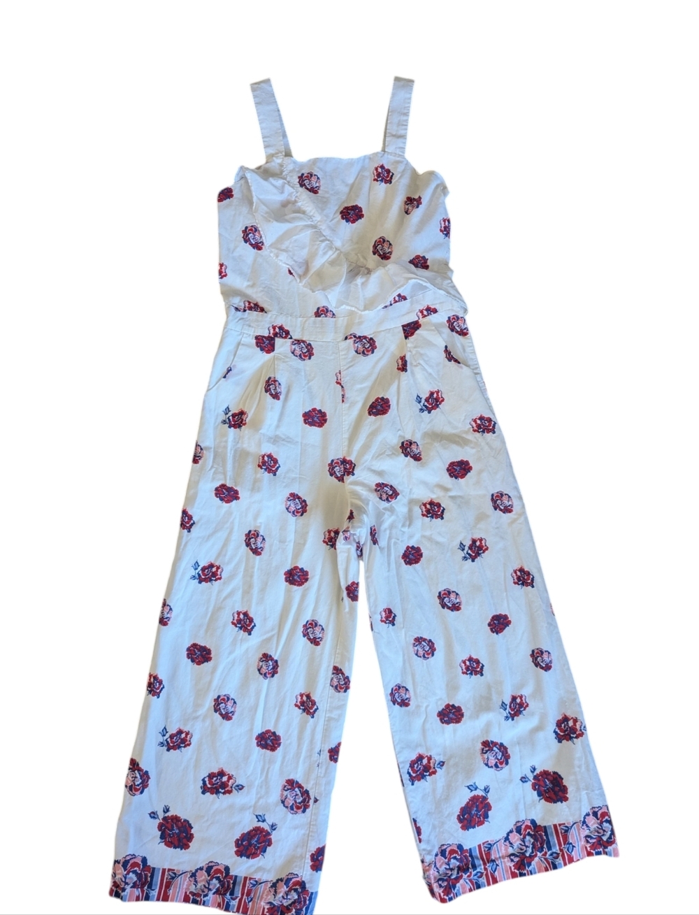 Janie and Jack White Floral Jumpsuit with Red and Navy Accents